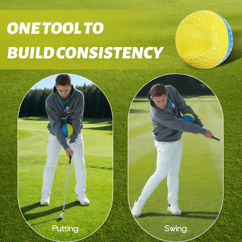 Forearm Connection Golf Swing Trainer For Consistent, Precise Swings That Fix Slice, Scooping, And Chicken Wing shown in use.