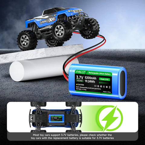 Two Pack 5200mAh 3.7V Lithium Ion Battery With JST PH 2.54mm Plug 1S2P Rechargeable Li Ion Battery Pack for RC Toys