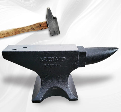 132 Lb Single Horn Cast Steel Blacksmith Anvil With Polished Work Surface, Round And Square Holes, Round Horn Tool