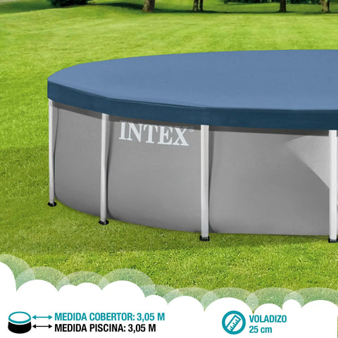 Ready For Summer Kickbacks 10 Ft Round Above Ground Pool Cover With Tight Rope securing on a grassy backyard.