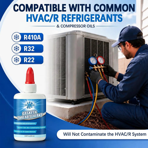 60 Ml HVAC Gasket And Thread Sealant Pro Grade Non Hardening Gasket Sealer For AC And Refrigeration Installations Seal Flare Fittings Tapered Pipe Threads Compression Fittings Saddle Taps Valves And Service Connections R410A R32 Compatible 1 Pack bottle with HVAC technician