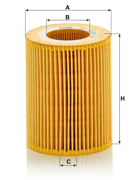HU 925/4 Cartridge Oil Filter Replacement with oil drain plug gasket for BMW 3 Series 1997 to 2006, cylindrical shape, side view
