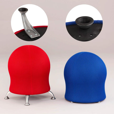 Red and blue inflatable ball chair for home office and classroom, dope active seating that keeps you moving, boosts posture and core strength.