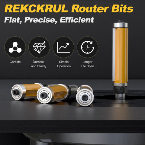 Versatile 4 Piece Flush Trim Router Bits Set With 1/2 Inch Shank for Veneer Laminate Plywood MDF and Acrylic Edges display