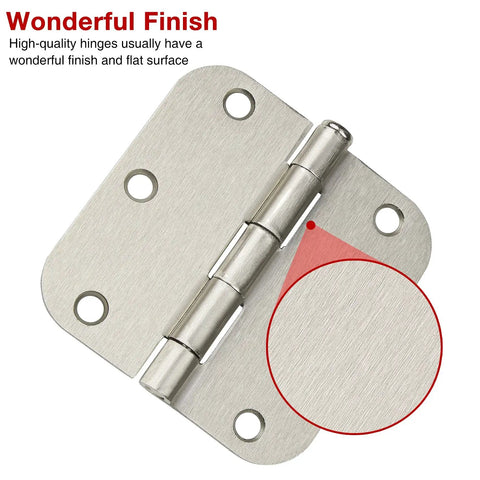 Heavy Duty Brushed Nickel Door Hinges 3.5 Inch Rounded Corners 48 Pack 270 Degree Rotation Slick Plain Bearing Cabinet Hardware Includes Screws No Mess Setup For Doors Drawers Wardrobe close-up showing the high-quality brushed finish.