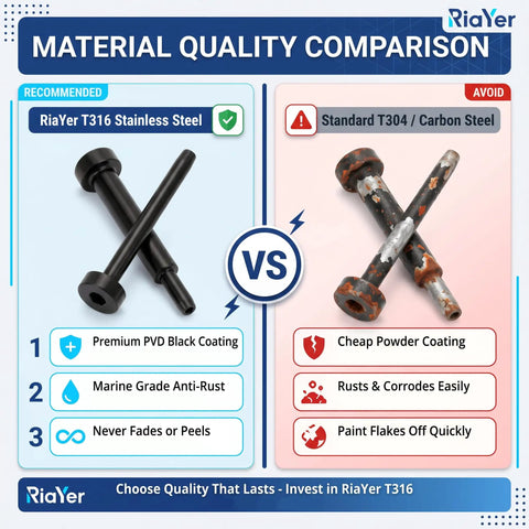 Comparison of Invisible Cable Railing Kit One Eighth Inch Black T316 Stainless vs T304 Steel with pros and cons