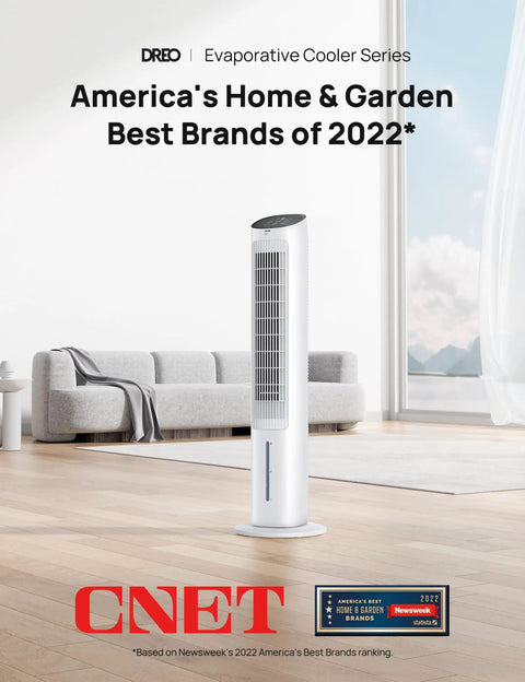 Evaporative Swamp Cooler Tower Fan Beast Mode Cooling, 40 Inch Standing Bladeless Cooler in modern living room setting.