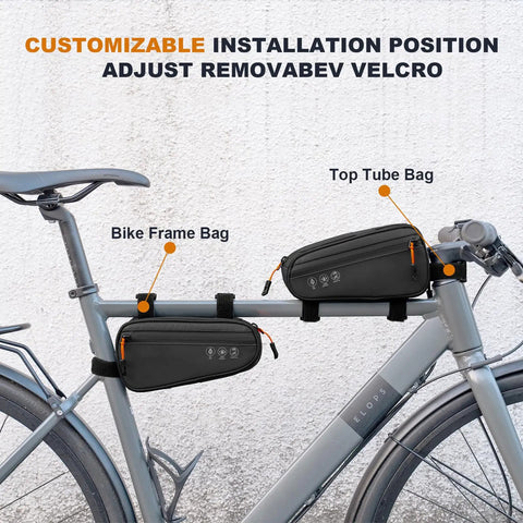 Dope Bike Triangle Frame Bag With 2 Side Pockets And 3 In 1 Top Tube Bag Waterproof MTB Pouch on bike with Velcro mounts