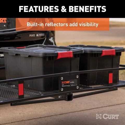 Heavy Duty Cargo Basket Carrier For 2 Inch Receiver Fits Truck And SUV Hitch 60 X 23.5 X 5.5 Inches 500 Lb Capacity shown on vehicle