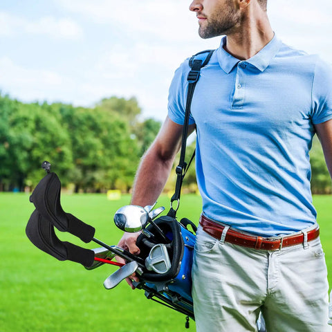 Man carrying golf bag with Durable Dope Neoprene Golf Club Head Covers Set For Driver And Fairway Woods on a sunny day