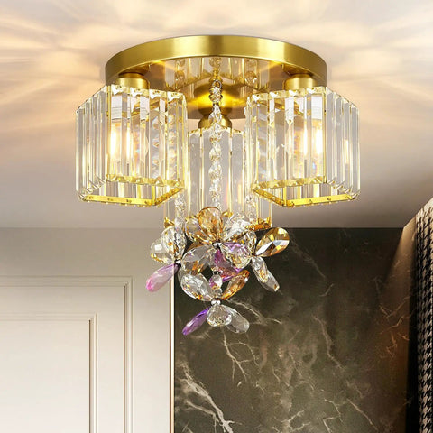 Three Light Semi Flush Mount Ceiling Fixture In Black And Gold With Crystal Accents Dope Modern Close To Ceiling Light