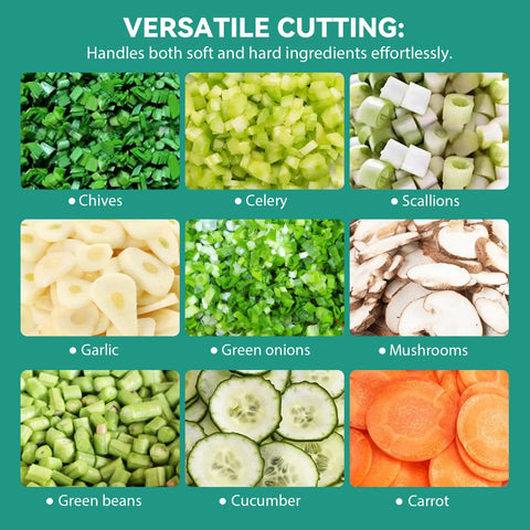 Commercial Electric Vegetable Slicer Featuring Automatic Conveyor Belt Cutting Tray For Green Beans Scallions And Soft Fruits 200 Watt 110 Volt various chopped vegetables.