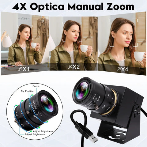 High Speed USB Camera With Global Shutter 90fps 2MP 1920x1200 For Crisp Fast Action, 4x Varifocal 2.8 To 12mm Zoom, product display