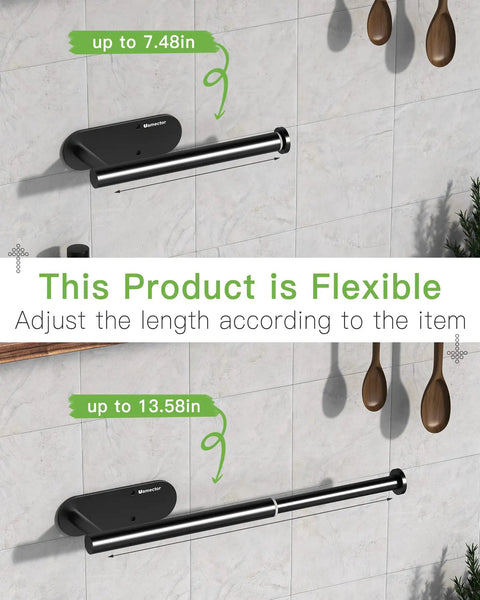 Adjustable Self Adhesive Paper Towel Holder Under Cabinet And Under Counter Wall Mount shown at 7.48 to 13.58 inches.