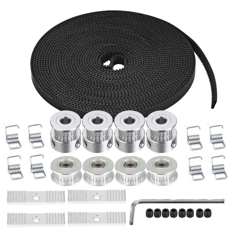 5M GT2 Timing Belt Kit For 3D Printers, 6mm Wide Belt, 20 Tooth 5mm Bore Pulleys, 4 Idlers, 8 Tensioner Springs, 4 Gear Clamp Mount Blocks