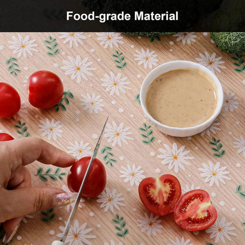 Non Adhesive Eva Shelf Liner Kitchen Cabinet And Drawer Protector Easy Cut Length Self Adjusting No Slip Cushion Mat used while cutting tomatoes.