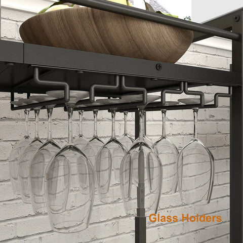 Close-up of glass holders on Two-Tone Mobile Bar Cart With Wine And Glass Holders, Rolling Serving Cart For Dining Room And Kitchen