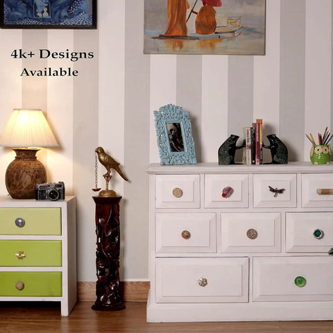 100 Pack Multicolor Floral Ceramic Drawer Knobs And Cabinet Pulls Built Tough To Handle The Daily Grind Easy As Pie Install With Zero Tools Drop Dead Gorgeous Rust Free Hardware Refresh Kitchen Drawers Real Quick styled on white dresser with decorative accents.