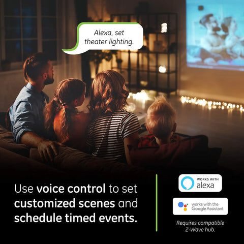 Family using Z Wave Plus Dimmer Switch With QuickFit And SimpleWire Works With Alexa And Google Assistant No Neutral Required.