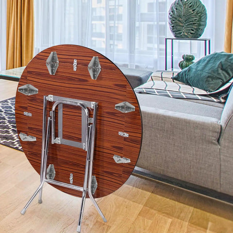 Heavy Duty Folding Flip Hinge For Tables And Cabinets Iron Build with high hardness, shown on folded round table.