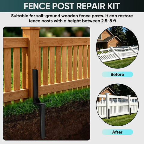 Heavy Duty Fence Post Repair Kit With Rock Solid H Shaped Ground Spikes And Rust Proof Steel Anchors for 2.5-8 ft fence posts.