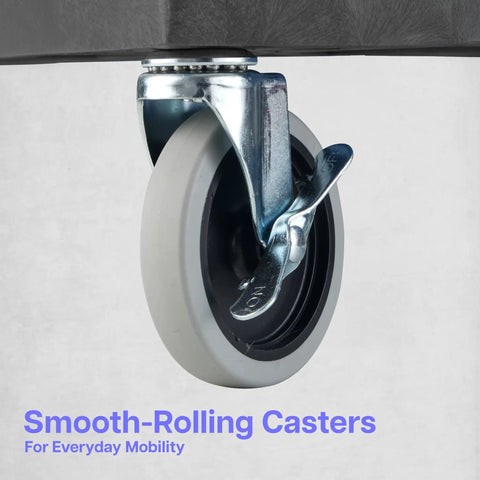 Caster wheel of Three Tier Rolling Utility Cart With Locking Wheels Heavy Duty Cart Supports 300 Lbs Ideal For Garage Kitchen And Office Storage Durable Plastic Shelves Black 32 By 18 Inches