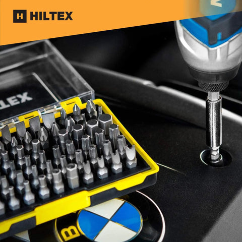 Security Bit Set With Magnetic Extension Adapter 61 Piece Kit in use with screwdriver on vehicle engine