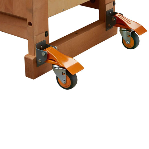 Drop Dead Heavy Workbench Caster Wheel Kit with four smooth rolling swivel wheels and tough rubber tires mounted on a workbench.