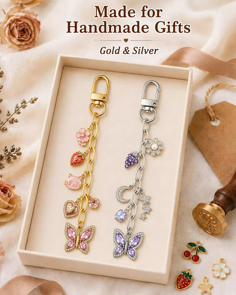 30 Piece Set Silver And Gold Keychains With Swivel Snap Hooks Plus Extender Chain For Custom Bag Charms Phone Straps Creates Sick Bling Adds Funky Decor To Wallets Keeps Stuff Secure Everyday Ready For Makers Looking To Upgrade Gear Fast. gold and silver keychains with charms in gift box