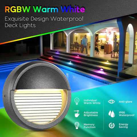 Low Voltage Deck Lights 5W 12V-24V DC RGBW Warm White Accent Stair Post Fence Step Lights featured by a pool at night