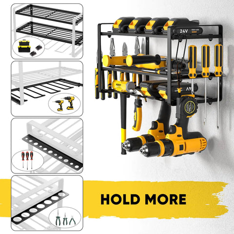 Heavy Duty Power Tool Organizer And Drill Holder Wall Mount For Garage And Workshop 3 Tier Cordless Drill Storage Rack