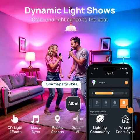 Smart LED Bulbs That Play Nice With Alexa And Google Home, dynamic light show, music sync, living room scene with app control