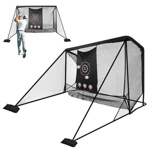 10x7 Ft Golf Hitting Net With Stitched Triangular Side Barriers And Ball Collection System For Backyard And Indoor Use, Quiet Target Cloth