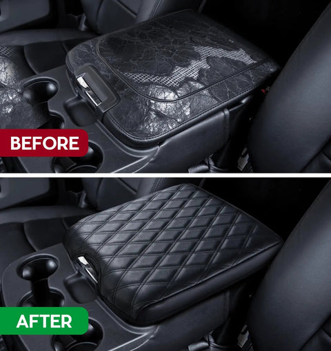 Before and after installation of Center Console Cover For Ram 1500 2013 2018 And Ram 2500 3500 1500 Classic PU Leather Armrest Protector