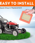 Person holding air filter beside lawn mower, easy installation shown for Beefy 3 Pack Air Filter Replacement For Honda GCV Engines GCV160 And GCV190 Fits HRX217 HRR216 HU800AWD Walk Behind Mowers 17211 Z8B 901 Durable High Flow Mower Filter Element.