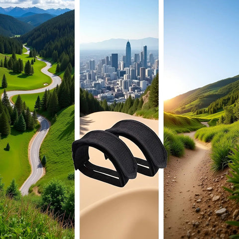2 Pack Black Pedal Straps For Kids Bikes And Fixed Gear Durable Toe Clip Straps For Pedals And Cleats with landscape backdrop
