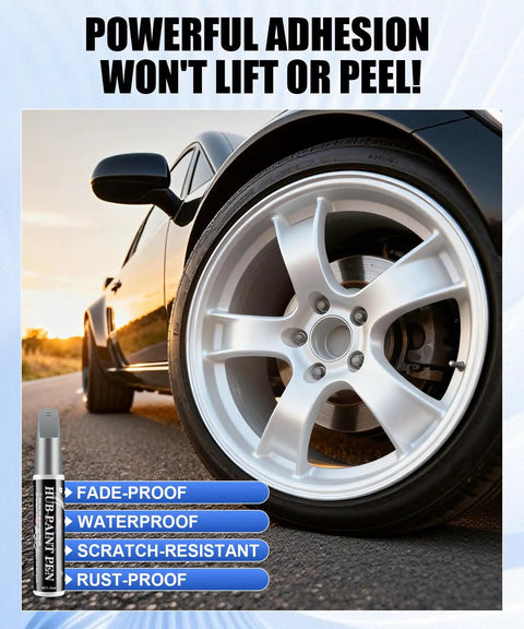 Close-up of a silver alloy wheel using Universal Wheel Repair Kit And Rim Paint Touch Up Pen For Curb Rash Alloy Wheel Scratch Fix.