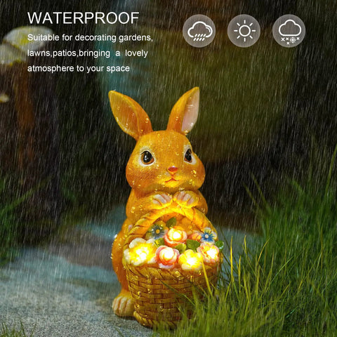 Outdoor Garden Solar Rabbit Light Statue With Lit LED Lighting Hand Painted Resin Bunny Decor waterproof in rain