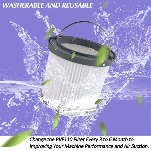 PVF110 Replacement Filter For Pivot Vac Hand Vacuum Cordless 20V Max Fits BDH2000PL PHV1810 BDH2020FL BDH1620FLFH 90552393 4 Pack washable filter
