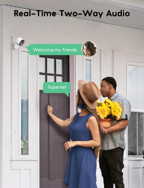 Outdoor Security Camera With 2K 4MP HD Video, Wired Indoor Outdoor Surveillance For Home above door, two-way audio demonstration.