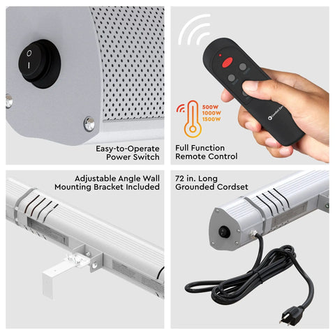 Electric Indoor Outdoor Patio Heater With Remote Control 1500W Delivers Year Round Cozy Warmth IP65 Waterproof Wall Mountable
