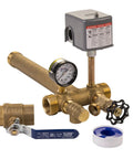 Pressure Tank Installation Kit With 1 Inch Brass Union Tank Tee To Fit Most Pressure Tanks Up To 16 Inches Diameter 40 To 60 PSI Pressure Switch Solid Brass No Lead Construction One Quarter Inch 100 PSI Gauge Brass Boiler Drain Brass Nipple Thread Tape components