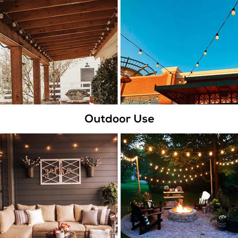 Outdoor use of 102Ft Outdoor String Lights 18 Dimmable LED Bulbs, Waterproof Patio Lights in backyard and cafe settings