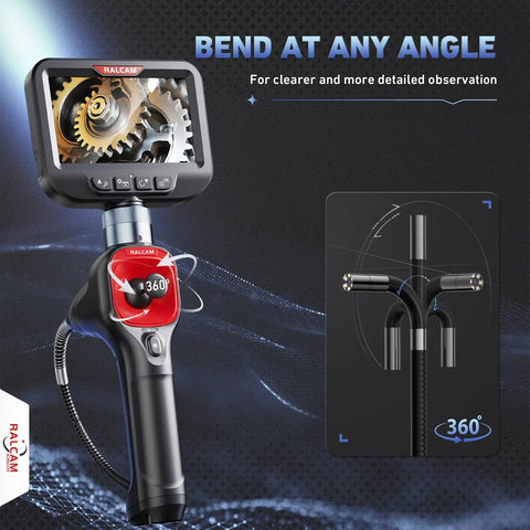 360 Degree Articulating Borescope With Slim 6.2mm Probe For Tight Spaces, Four Way Flexible Inspection Camera To Reach Tight Passages, Navigate Like A Pro In Automotive, Plumbing, And Machinery Tasks; handheld screen and 360° probe