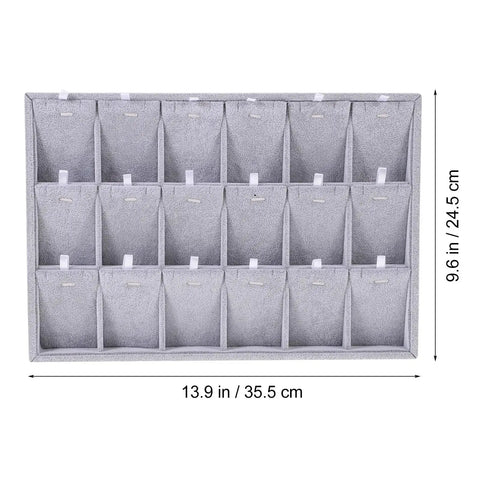 Large Grey Velvet Jewelry Tray With 18 Grid Dividers For Necklace And Watch Storage Soft Lined Organizer Dish, 13.9 x 9.6 in.