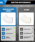 Comparison of silicone liners and generic elbows, highlighting smooth furniture-grade surface, impact resistance vs rough water-pipe-grade.