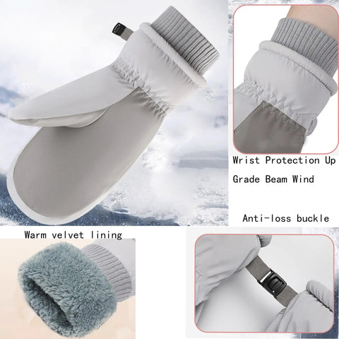 Women Ski Gloves Velvet Lined Thickened Winter Mittens with windproof outer, non slip palm, and cozy interior lining.