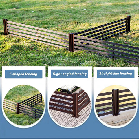 Rock Solid Horizontal Aluminum Deck Railing Featuring A Clean Matte Drip And Fully Custom Backyard Extenders for T-shaped and right-angled fencing.