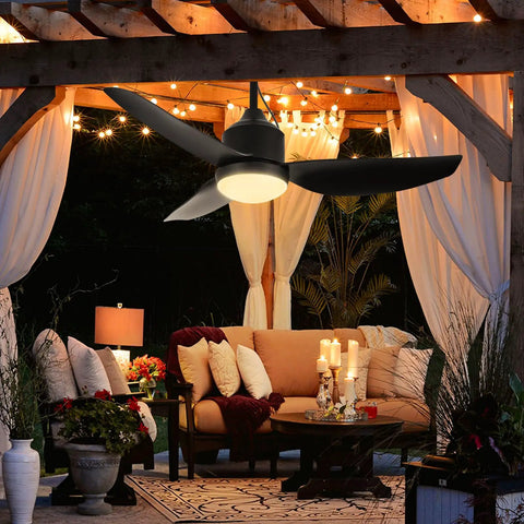 42 Inch Outdoor Ceiling Fan With Light Black Waterproof Gazebo Hangin Fan For Patios And Porches Remote And App Control Plug In 6 Speed