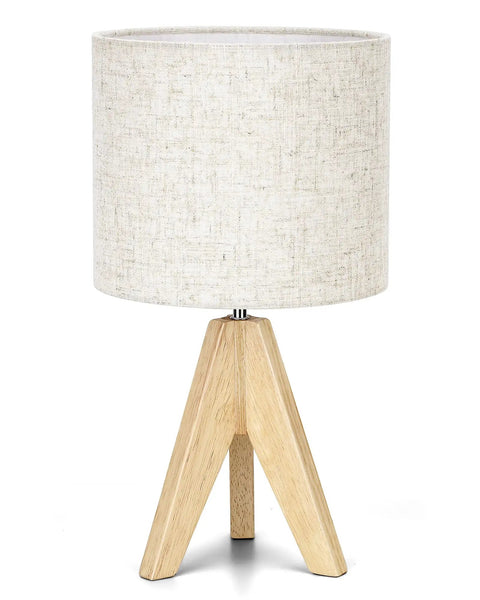 Boho Wood Tripod Table Lamp With Linen Fabric Shade For Nightstand Or Bedside Use Cozy Warm Glow For Living Room Bedroom